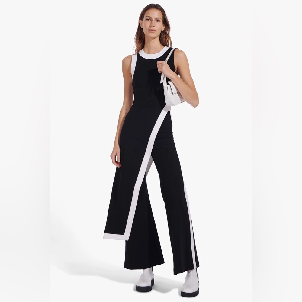 Staud Black White Asymmetrical Ponte Pant Set